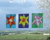 Pretty Posy Trio of Stained Glass Colorful Flowers For Spring