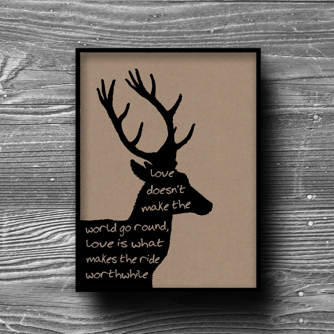 typography deer love silhouette quote letters art print poster kraft paper home decor animal 8x10 8.5x11