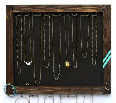 Jewelry Storage // Necklace Display Organizer // Wall Hanging Jewelry Storage // Turquoise Chevron // Eco-Friendly Reclaimed Wood // Gift