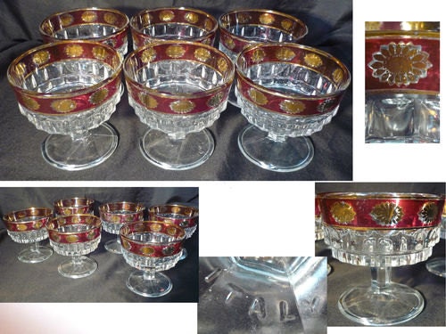 Vintage/Retro Ruby flash glass sundae dessert stemmed dishes x 6