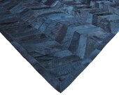LIFESTYLE by Cara  --  Black Chevron Custom Cowhide Patchwork Rug Cow Hide Leather Hairhide Carpet