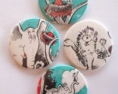 SEUSS VINTAGE Horton Coasters Made from storybook Pages Set of 4 Round Cork Backed