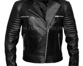 Biker leather jacket with quilted sleeves for women by Ruby Leather