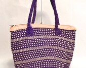 Vintage Purple Bag - 80s Large Woven African Sisal Market Tote