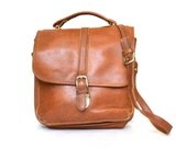 Vintage Brown Leather Shoulder Bag - 80s - School Satchel Style