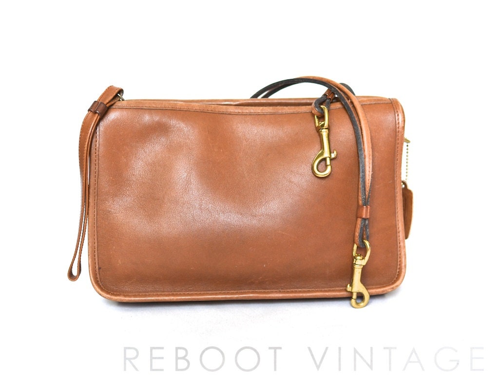 Vintage COACH NYC British Tan Zippered Clutch  Bag