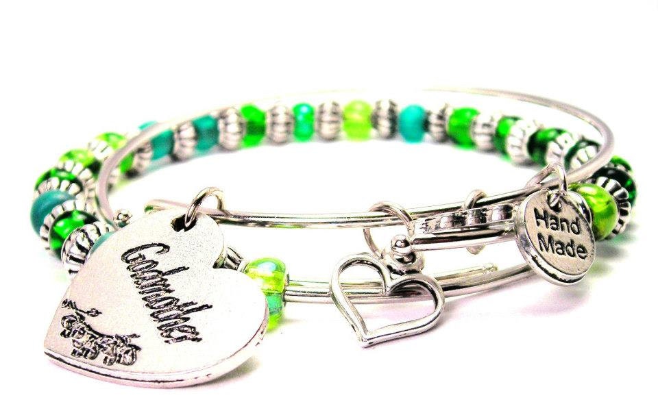 Godmother Heart Set of two beaded bangles charm bracelet