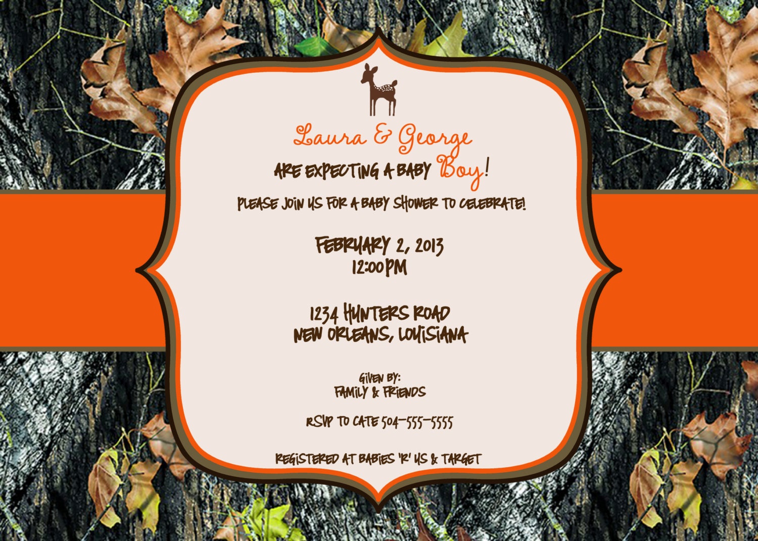 Mossy Oak Camo with Deer - Baby Shower Invitation - digital design