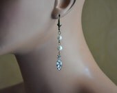Bridal Pearl Earrings,Victorian Earrings,Vintage Style Earrings,Antique Brass,Swarovski Crystal and Pearl Earrings