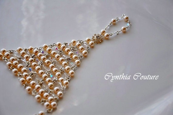 Bridal Slave Bracelet,Victorian Style Bracelet,Pearl Bracelet,Swarovski Crystal Bracelet,Rhinestone Slave Bracelet,Chainmaille, GEM