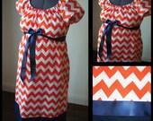 Maternity Hospital Labor Gown-Orange Chevron, Navy Blue Band (labor and delivery gown)