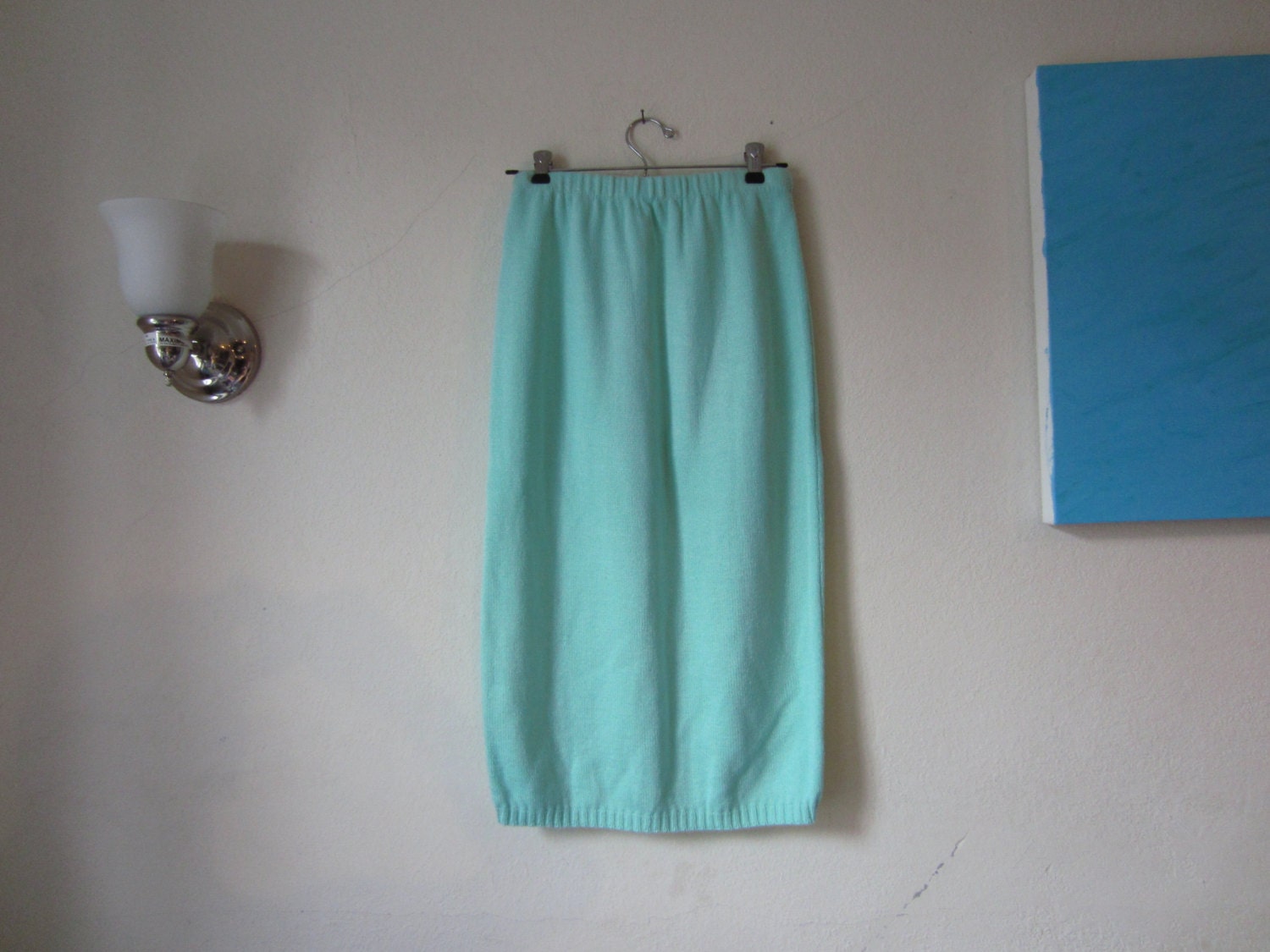 Mint Green Knit Pencil Skirt with Elastic Waistband Size S