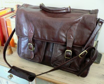 vintage luggage ... QUEROS Vintage leather SCHOOLHOUSE BRIEFCASE Bag  ...