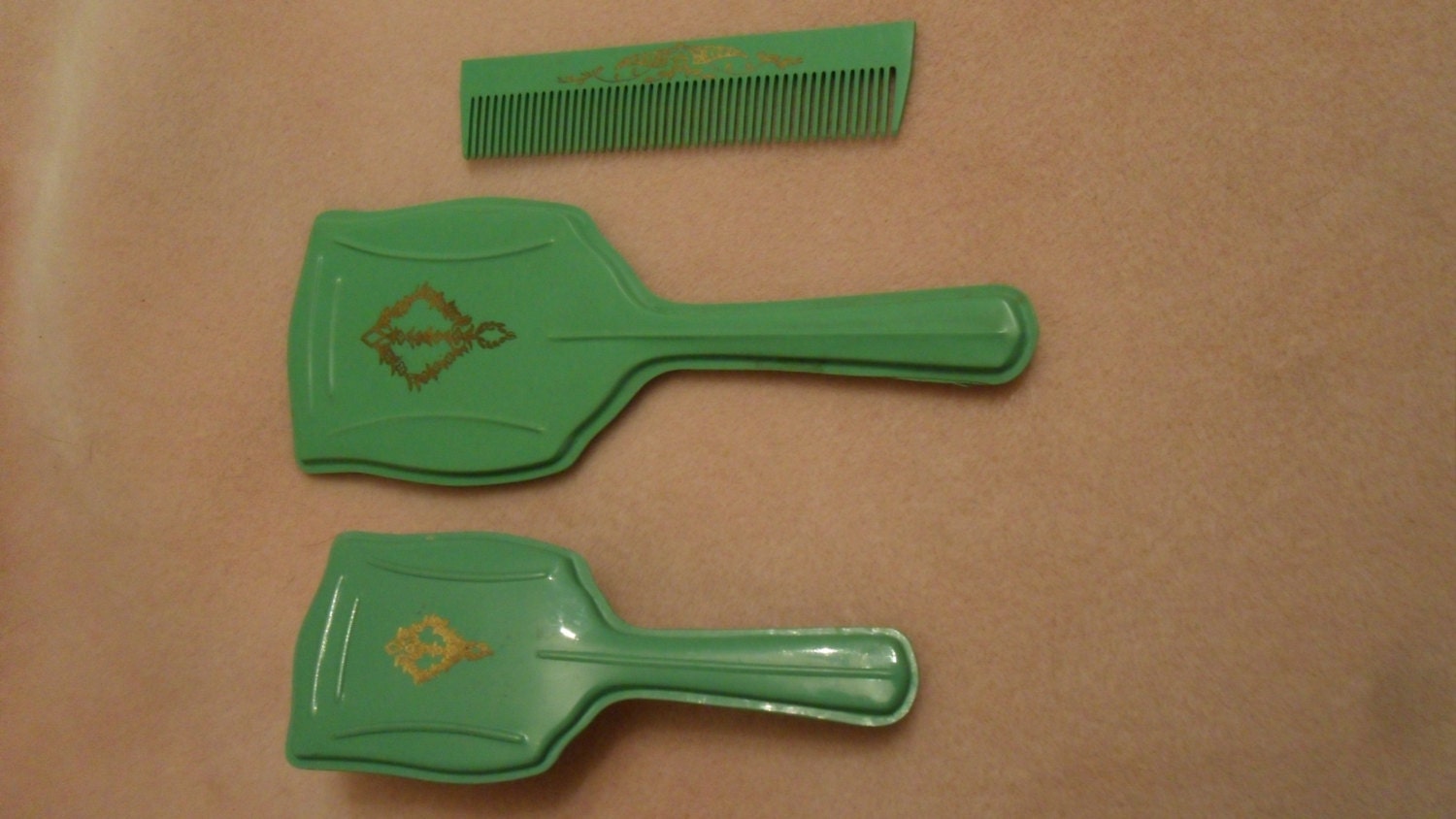 Vintage Bakelite Children’s Vanity Set Old Brush Hand Mirror and Comb