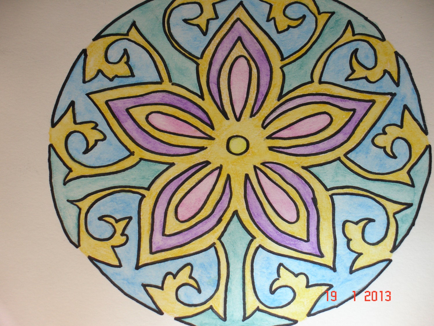 Circle flower original signed watercolor