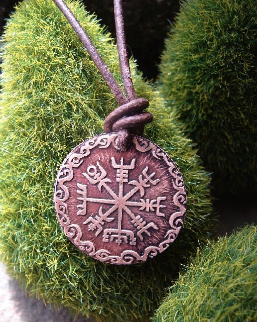 Viking Compass Necklace, Viking Necklace, Vegvisir, Leather Necklace
