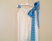 Vintage Pillowcase Dress (Hand Embroidered Blue Flowers) - Toddler girl