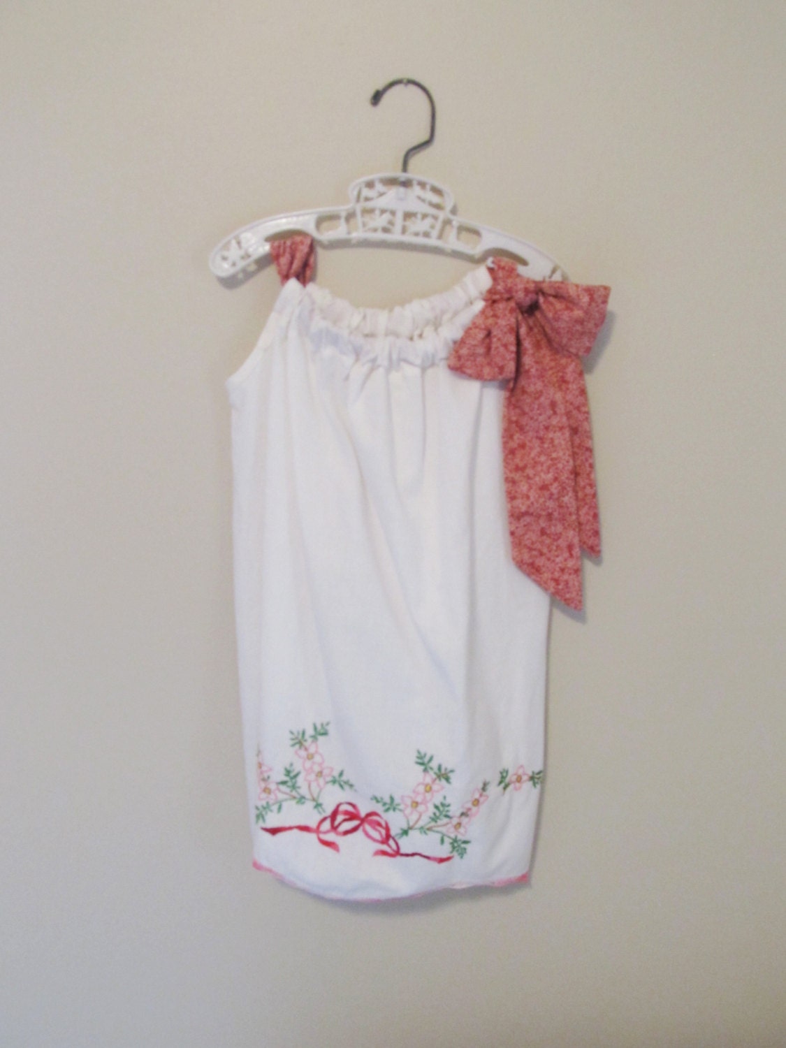 Vintage Pillowcase Dress (Hand Embroidered Flowers and Ribbon) - Toddler girl