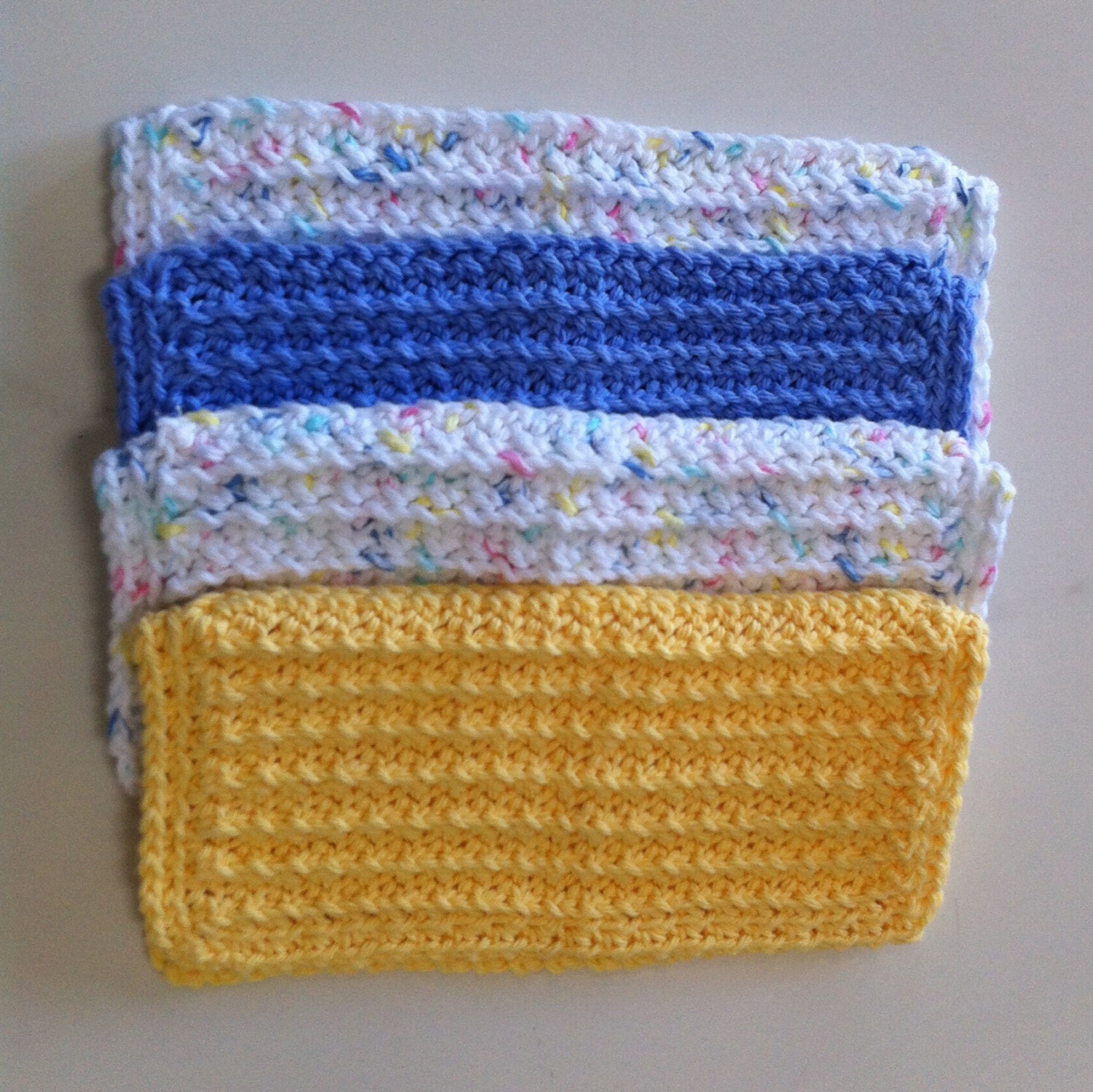 Baby Washcloths Set of 4 Cotton Colorful and Soft Wash Cloths-Bright Colors of Blue Yellow and Pastel Print