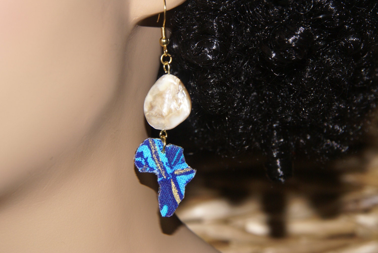 Africa Fabric Covered Dangle Earrings