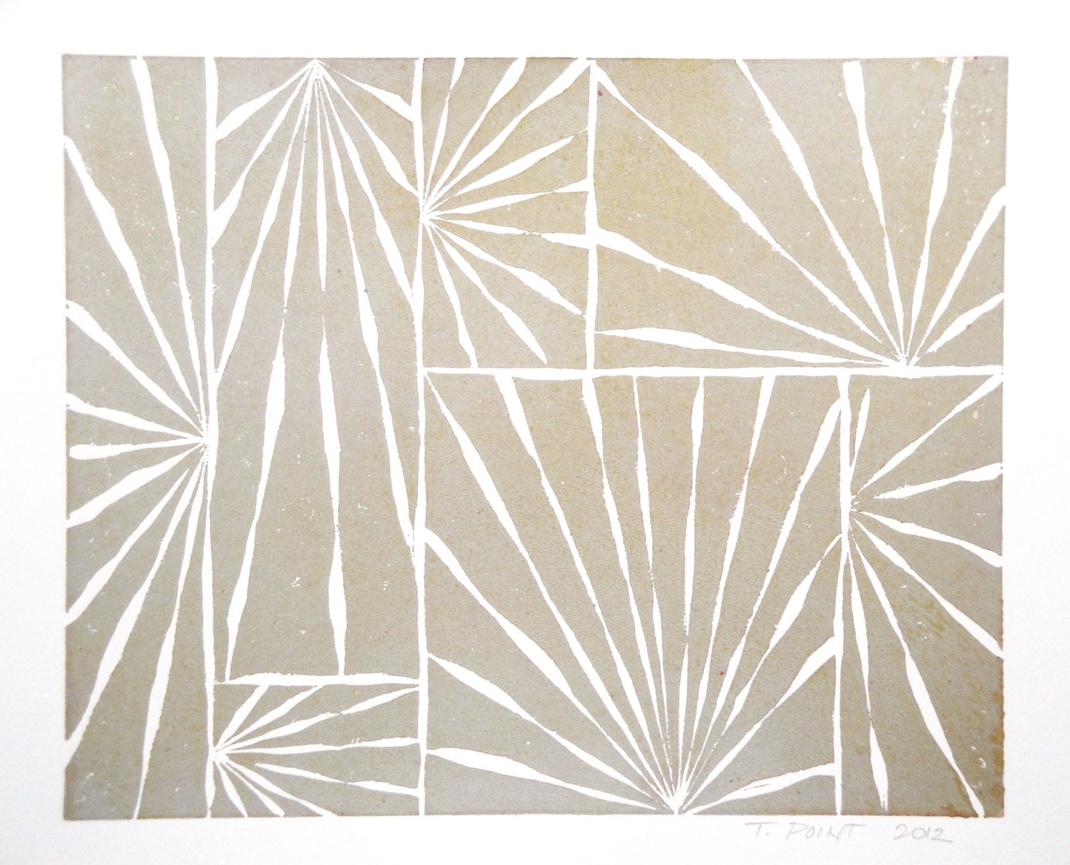 SALE Abstract Nature Palm Leaves Art Block Print 8 x 10 Home Decor / Silver, Gold, Red Accents / Hand Pulled Linocut / Gift