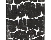 SALE Simple Modern Contemporary Art Block Print 4 x 6 Home Decor / Black, Grey, Blue, Hunter Green / Hand Pulled Linocut
