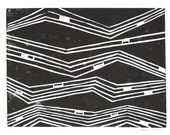 Modern Lines Linocut Art Print / 9 x 12 Home Decor / Black, Gold, Turquoise