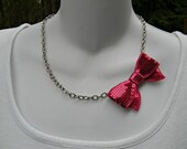 Heather Pink Sequins Side Bow Necklace