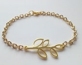 Gold Matte Branch of Leaves Bracelet Custom Length