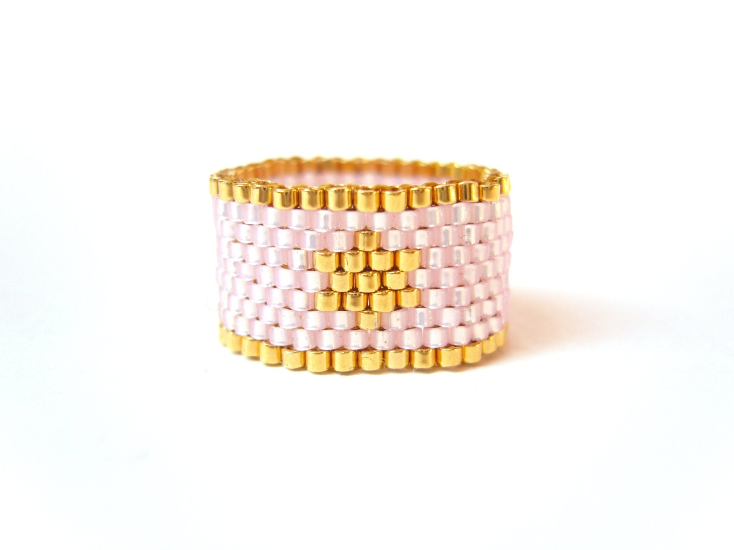 Pink Star Ring, Beaded Ring, Beadwoven Star Ring, Pastel Pink Jewelry, UK Seller