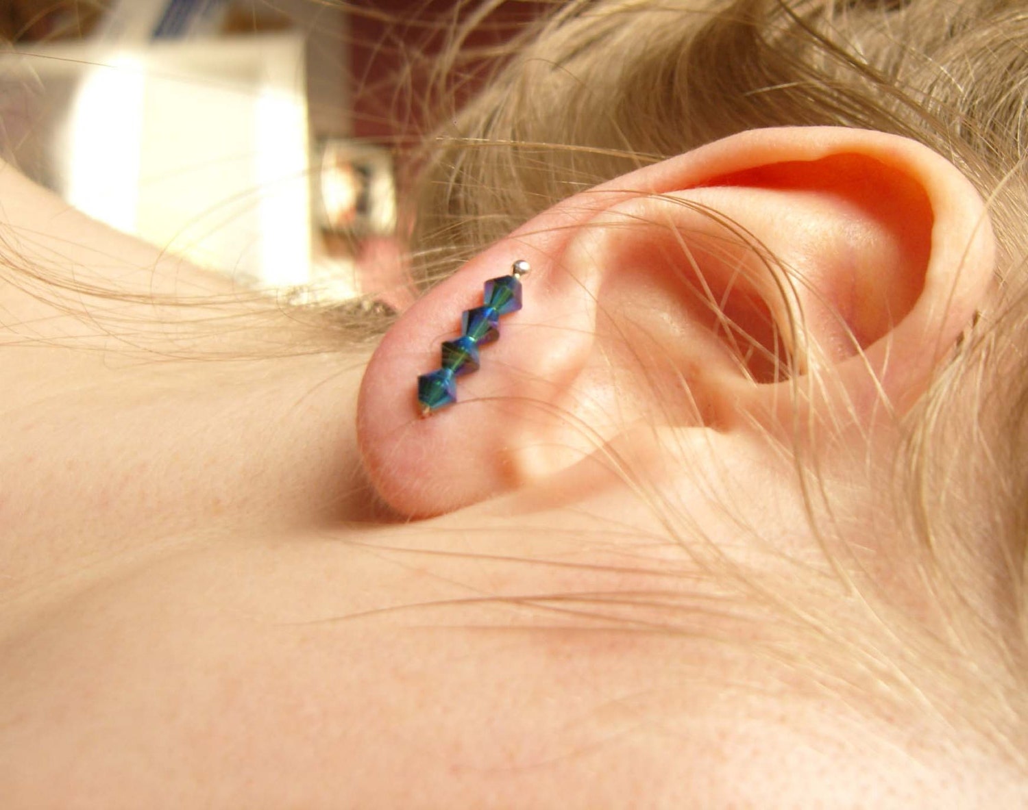 Ear Pin Earrings, Long Stud Earrings, Blue Crystal Studs, Sterling Silver Jewelry UK
