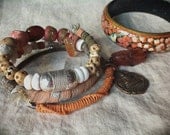 Bohemian bangles: beaded, silk wrapped, hand forged copper and painted wood