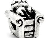 Antique Silver Sofa Charm Bead 12x12mm 3pcs-  Ships Immediately from California - B681