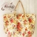 Floral Tote Bag Printed Canvas Bag Genuine Leather Strap Cream Tangerine Floral Garden Shabby Chic Bag ...Amor The Inspired Collection...