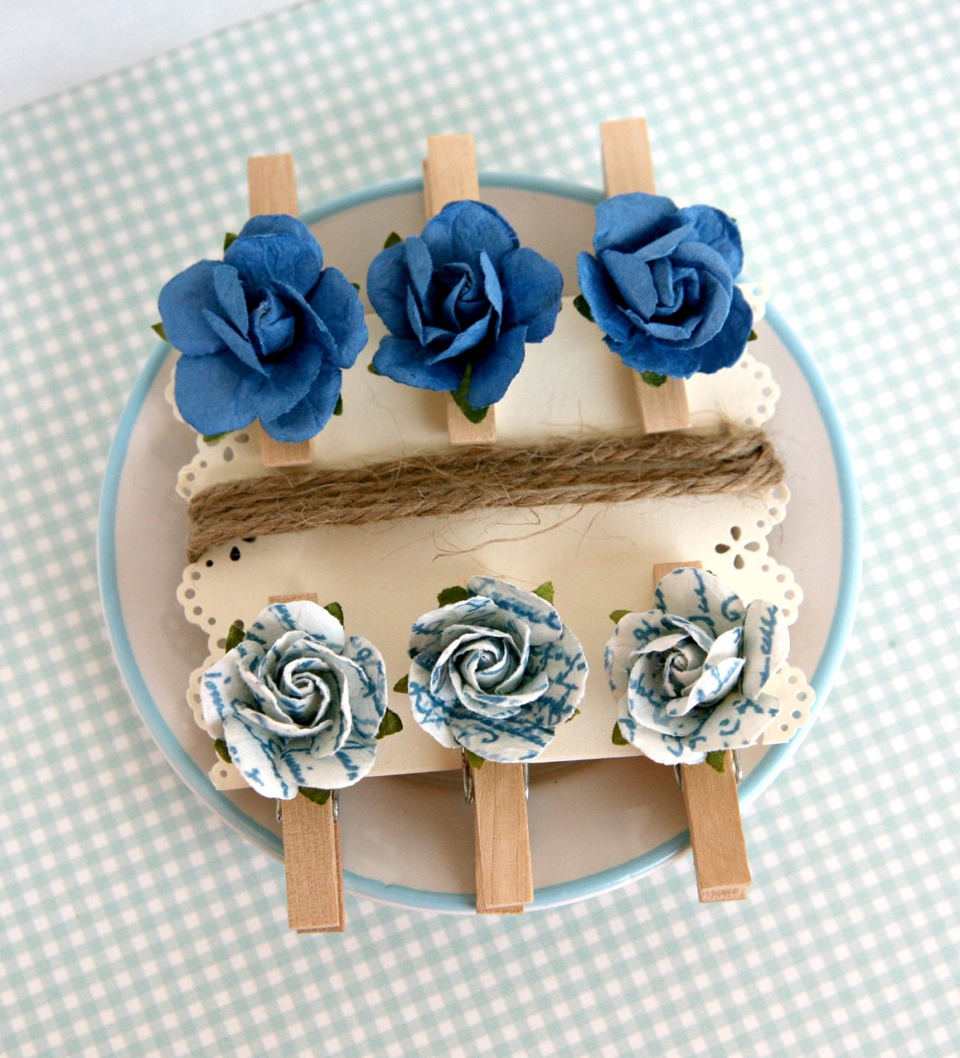 Photo and Note Garland Kit--Shabby Blue Flowers and Clothespins