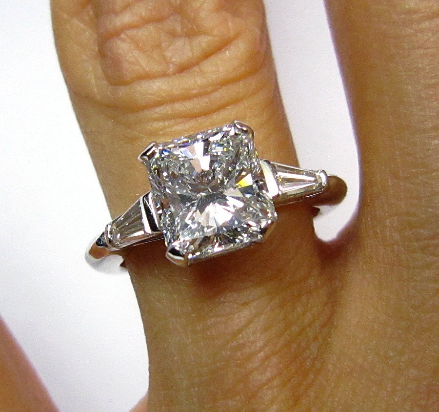 2.58ct Estate RADIANT Cut Diamond Engagement Ring in Authentic Boucheron Setting EGL USA  in Platinum with Baguettes