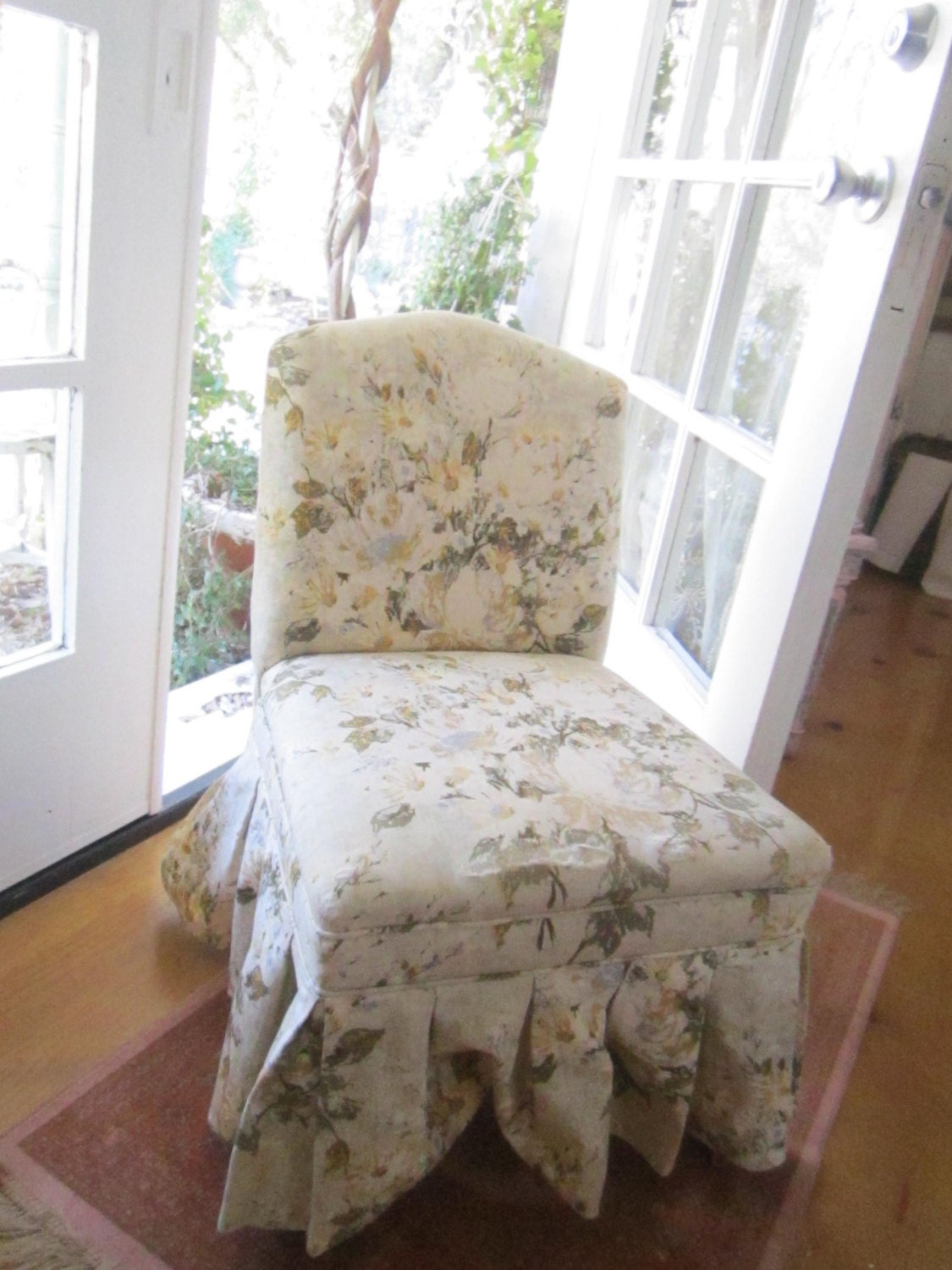 Vintage slipper chair  roses 1940s shabby chic victorian cottage chic