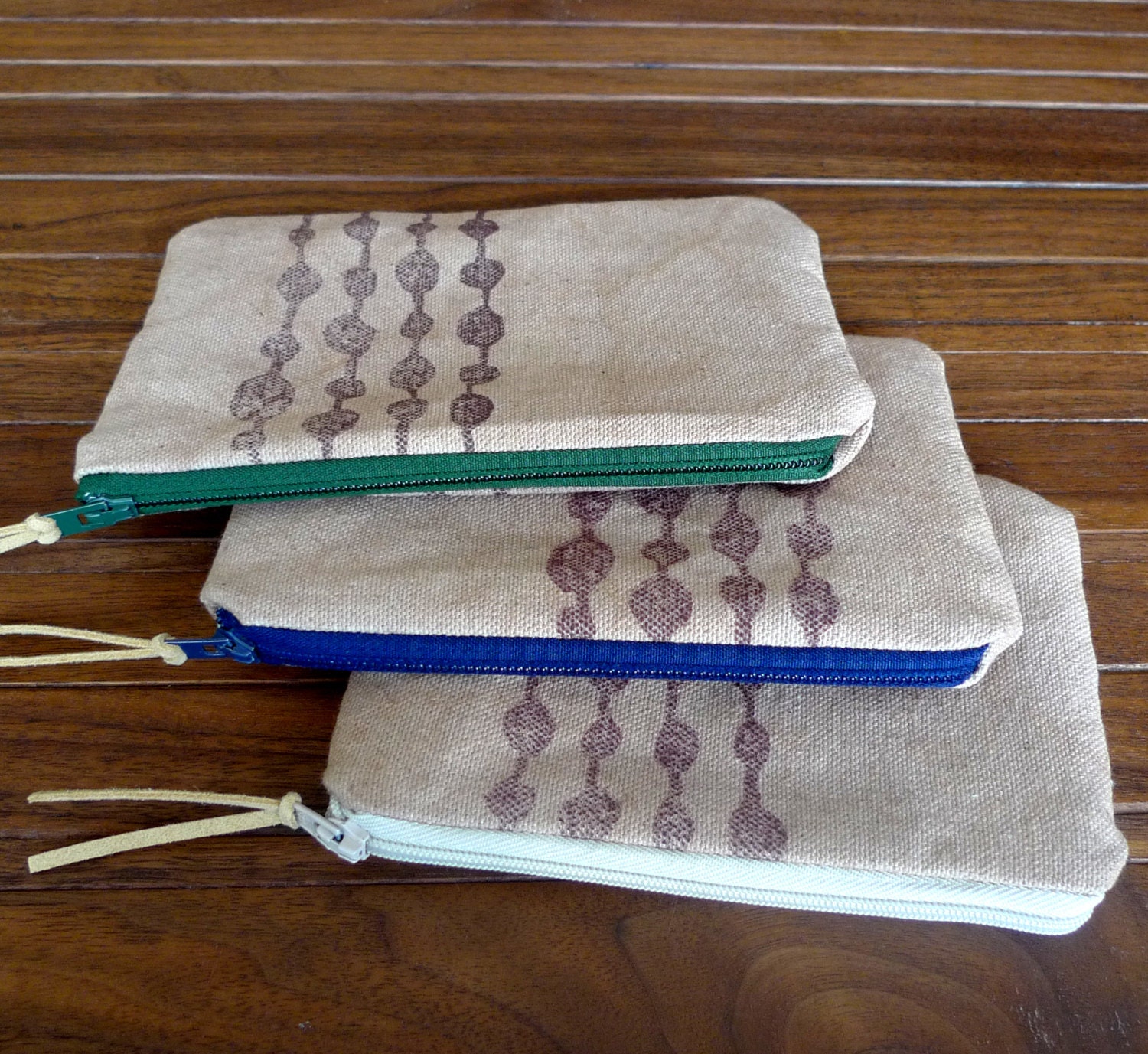 Coffee Bean Hand Dyed and Printed Light Brown Zip Pouch