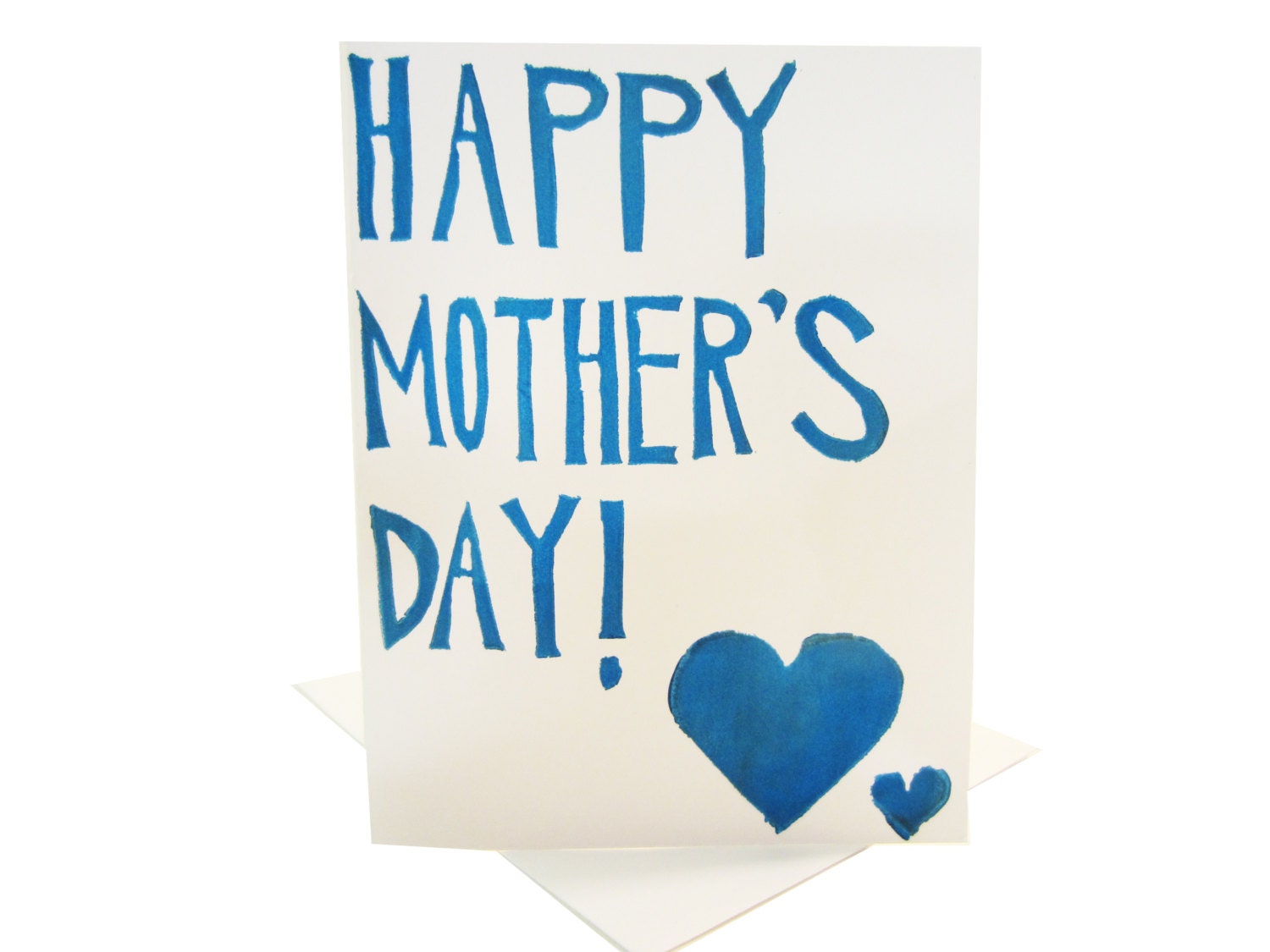 happy mother's day // baby blue mother's day card with hearts hand carved illustration