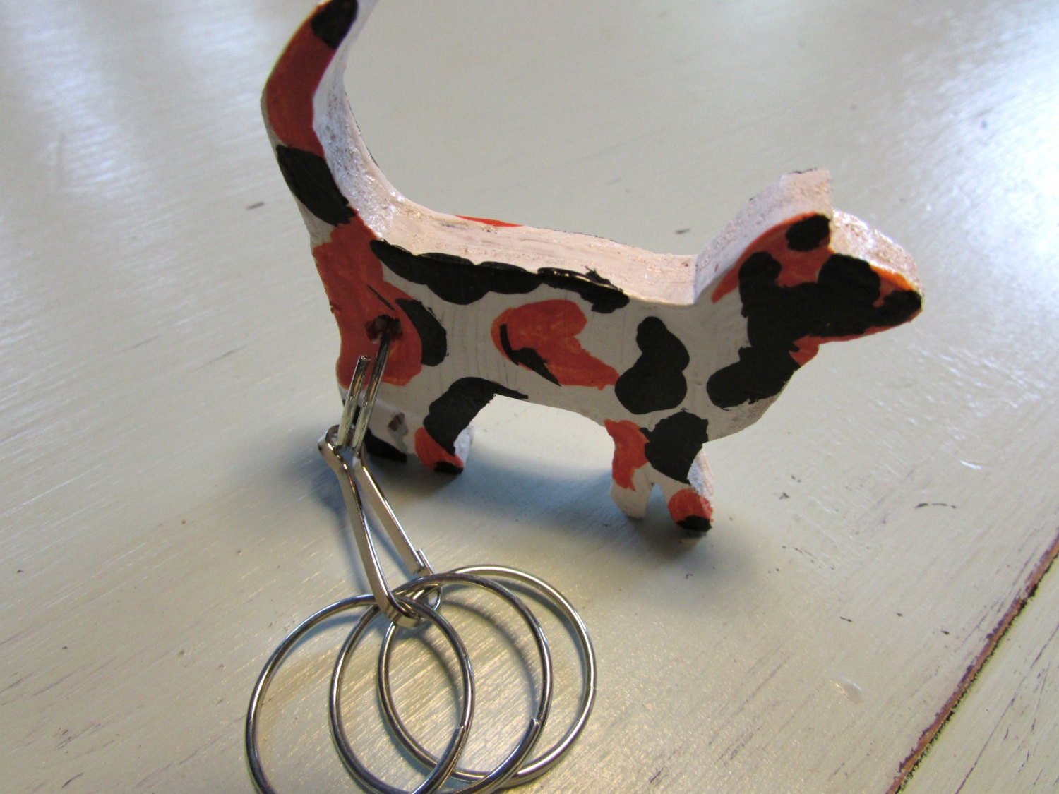 CALICO CAT Keychain Hand Painted Wood