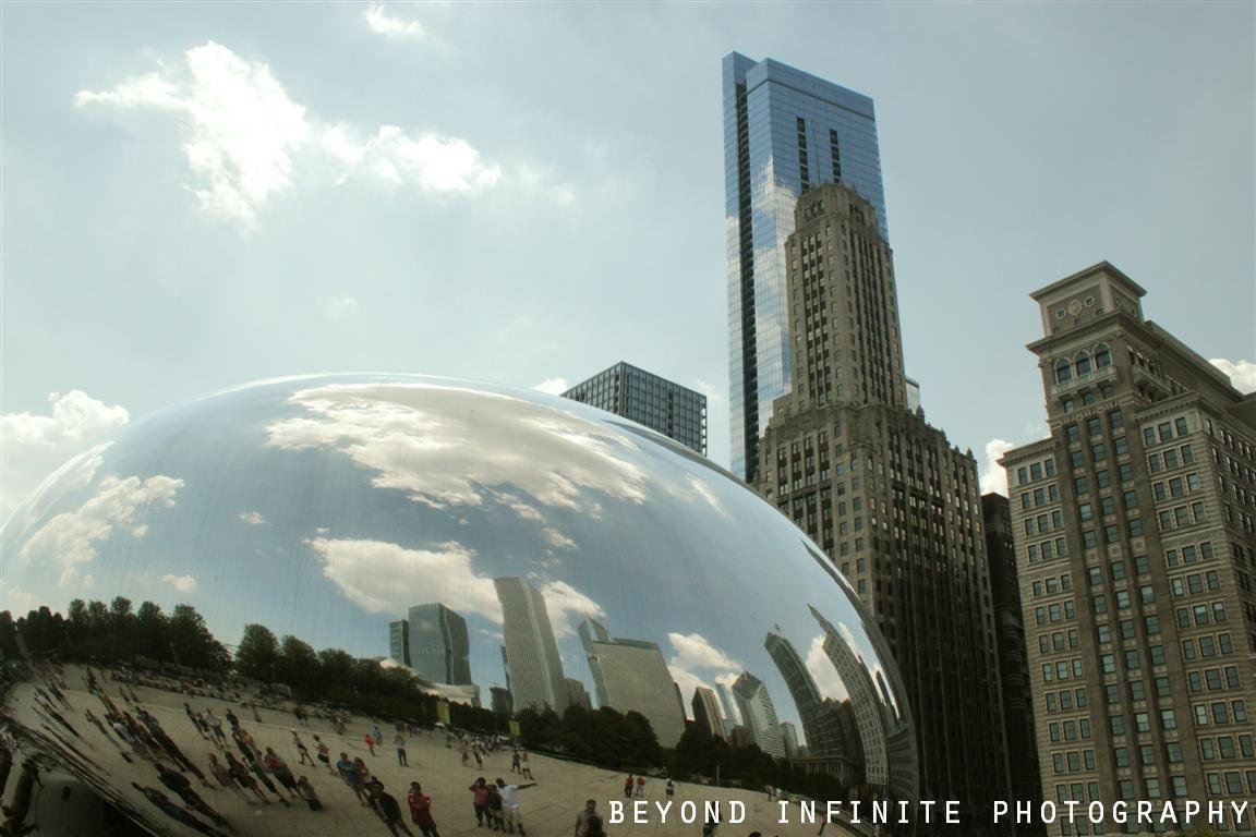 Chicago Skyline and the Bean 8x12 Photo (Other print sizes available) - mirror reflection sky urban city downtown decor tower blue round