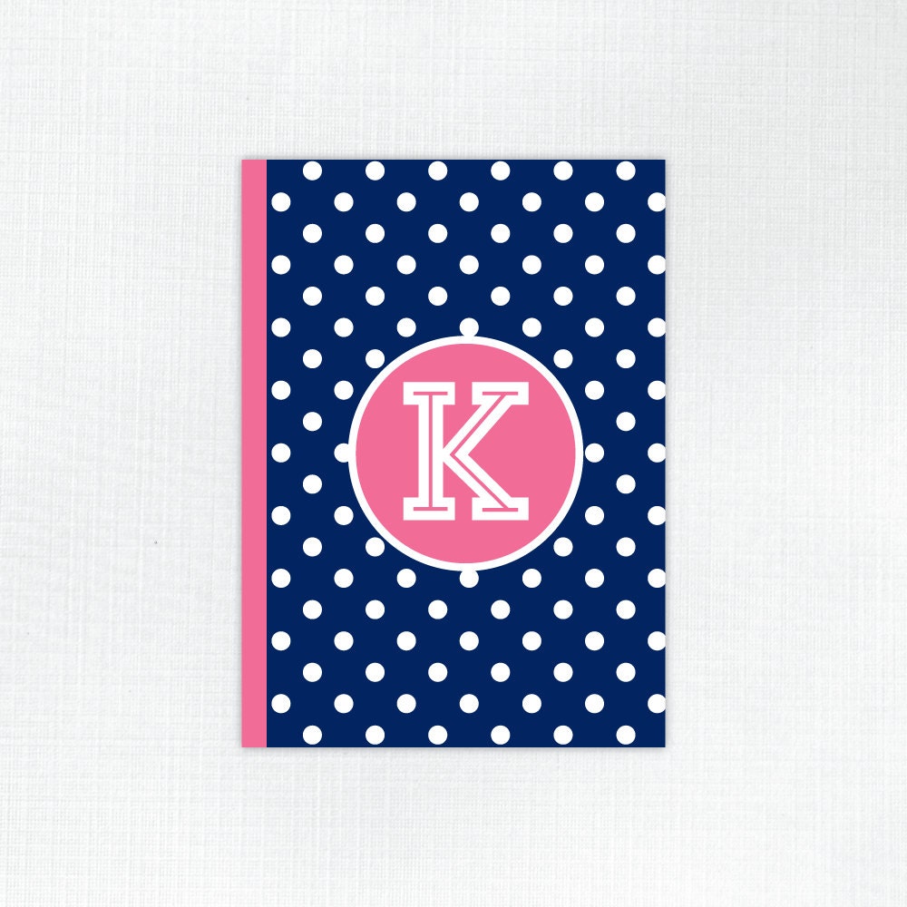 Personalized Hard Cover Bound Journal - Preppy Polka Dot Collection - Cobalt / Strawberry Il_170x135