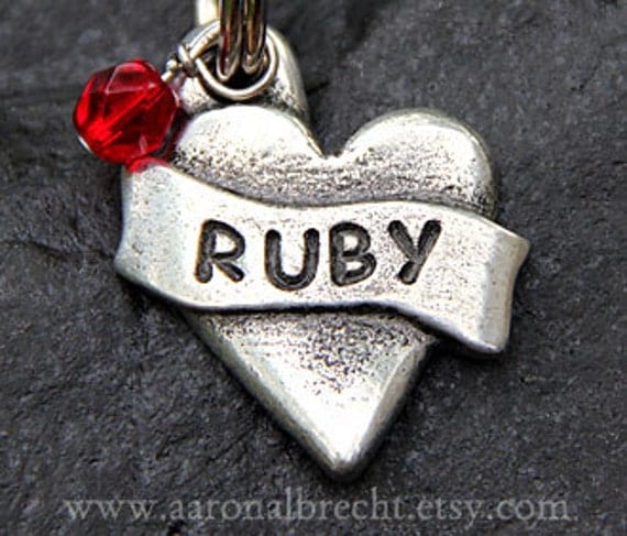 Pet Tag Dog Tag ID Collar Tags Custom Hand Stamped Heart with Crystal Jewel