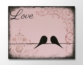 Love Birds on a Wire - 8x10 Giclee Print - Love - Wedding - Wall Decor - Pink - Gift for her