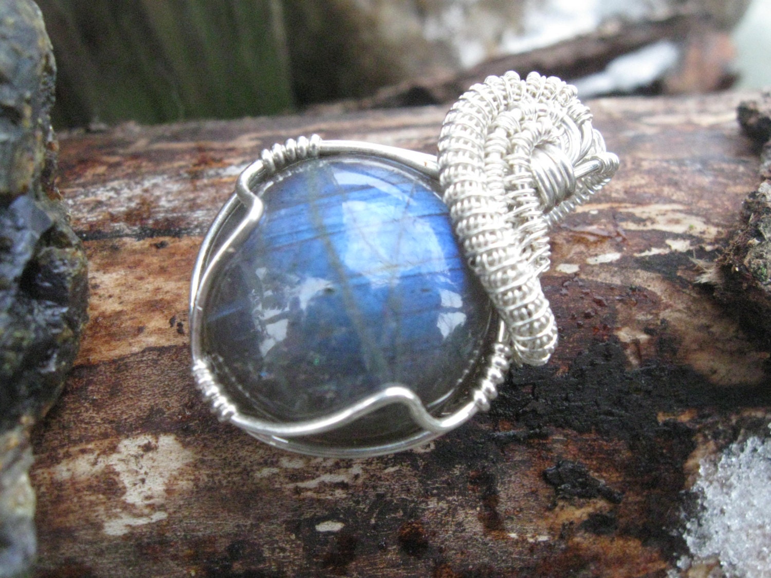 Labradorite Wire Wrapped Pendant in Sterling Silver
