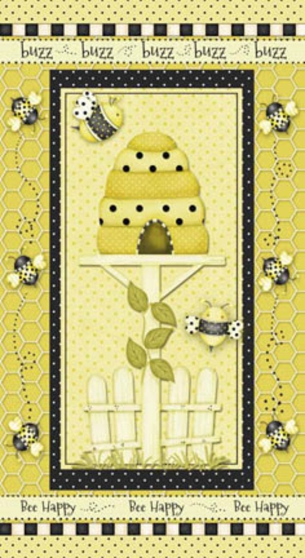 Bee Happy by Henry Glass & Co., Bee Quilt Panel, Bee Fabric, Honeybee Fabric, Yellow Fabric