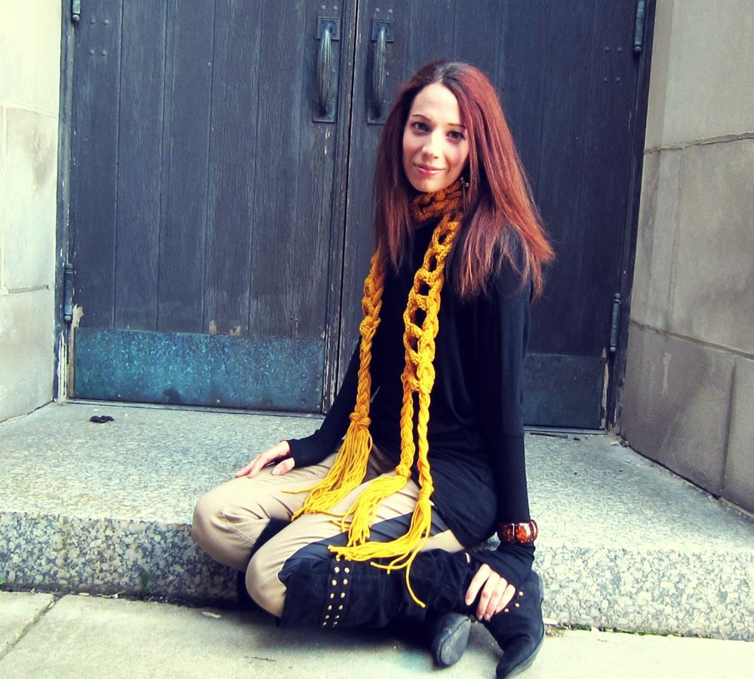 Braided Scarf  Knit Light Weight Womens Spring Summer Autumn Fashion Scarf Mustard Yellow Crochet Knitting Knits