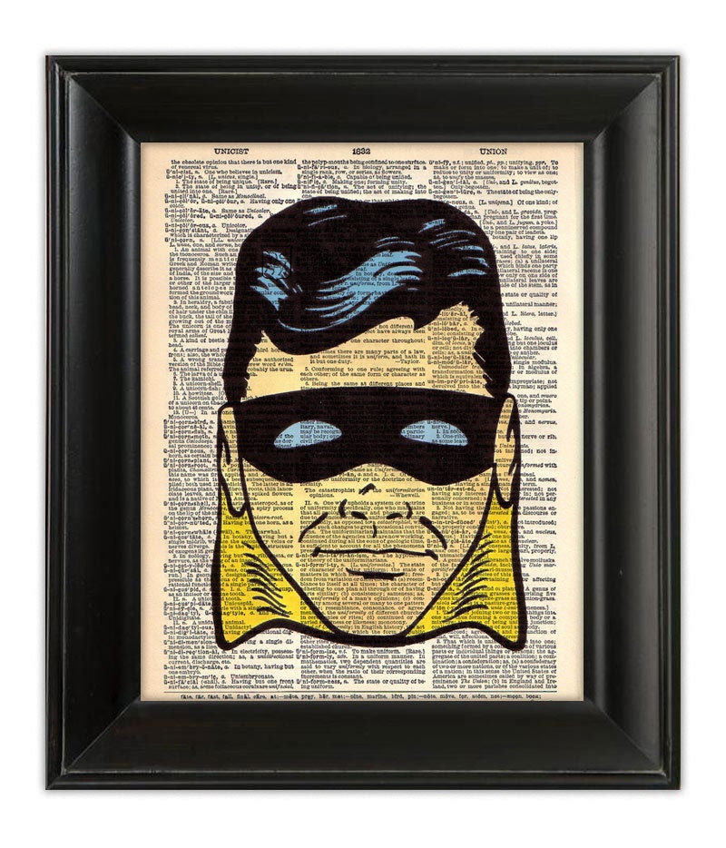ROBIN Batman Superhero Vintage Retro DC Comics Art Print Illustration Poster on Upcycled Antique English Dictionary Book Page Art 8x10