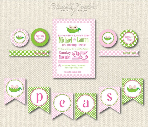 PRINTABLE PARTY COLLECTION -- Two Peas in A Pod Collection -- Mirabelle Creations Il_570xn