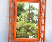 Orange Upcycled Vintage Mirror...Mid Century Modern Teenage Bedroom College Dorm Room Playroom Decor